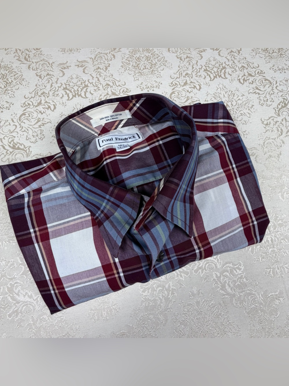 Paul Fredrick Burgundy & Blue Plaid Button-Down Shirt 16.5